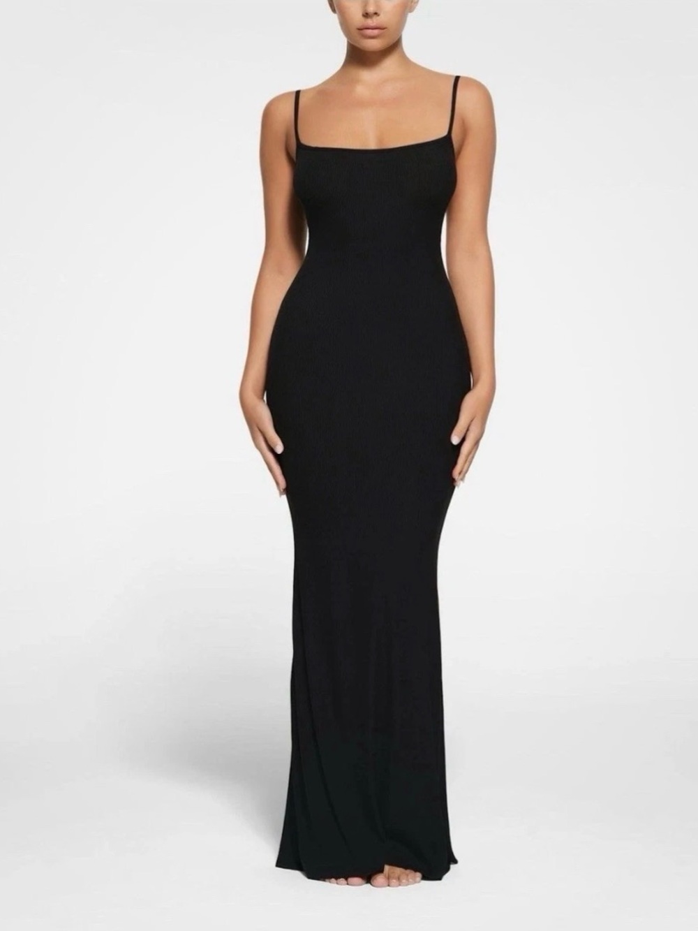 Skims Soft Lounge Maxi Dress Womens Small Black Ribbed Slip Bodycon Modal Knit